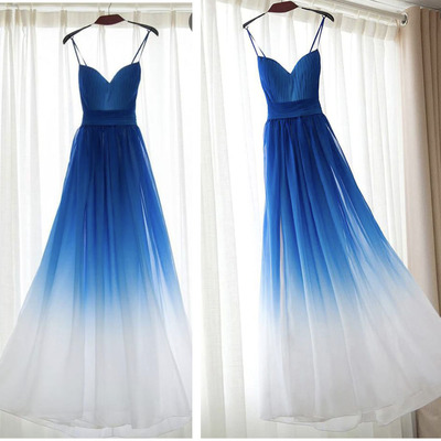 Blue Gradient Ombre Prom Dresses Spaghetti Straps