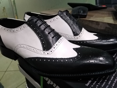 Awesome Wear Men's Two Tone Oxfords Wingtip Brogue Leather Shoes, Handmade Leather Lace Up Shoes
