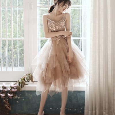 Cute tulle lace short prom dress homecoming dress - Thumbnail 1