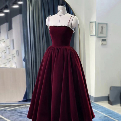 Burgundy velvet short prom dress homecoming dress - Thumbnail 1
