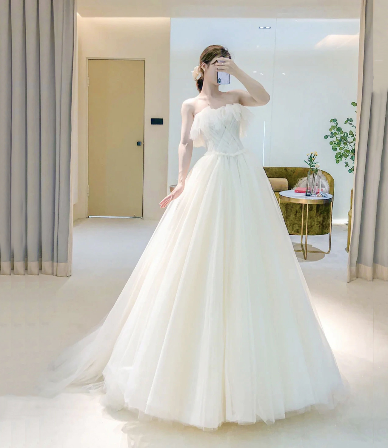 Champagne tulle long ball gown dress formal dress