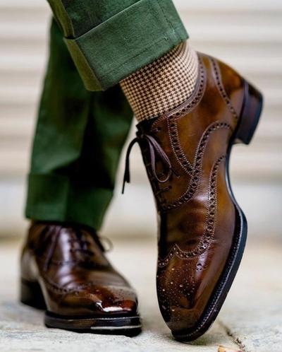 Awesome Wear Men's Hand Stitch Oxfords Wingtip Genuine Leather Brogue Shoes, Best Wedding Lace Up Shoes