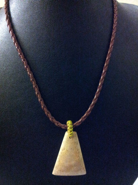 PENDANT NATURAL CORAL FOSSIL GEMSTONE with Artificial Leather 16" Necklace