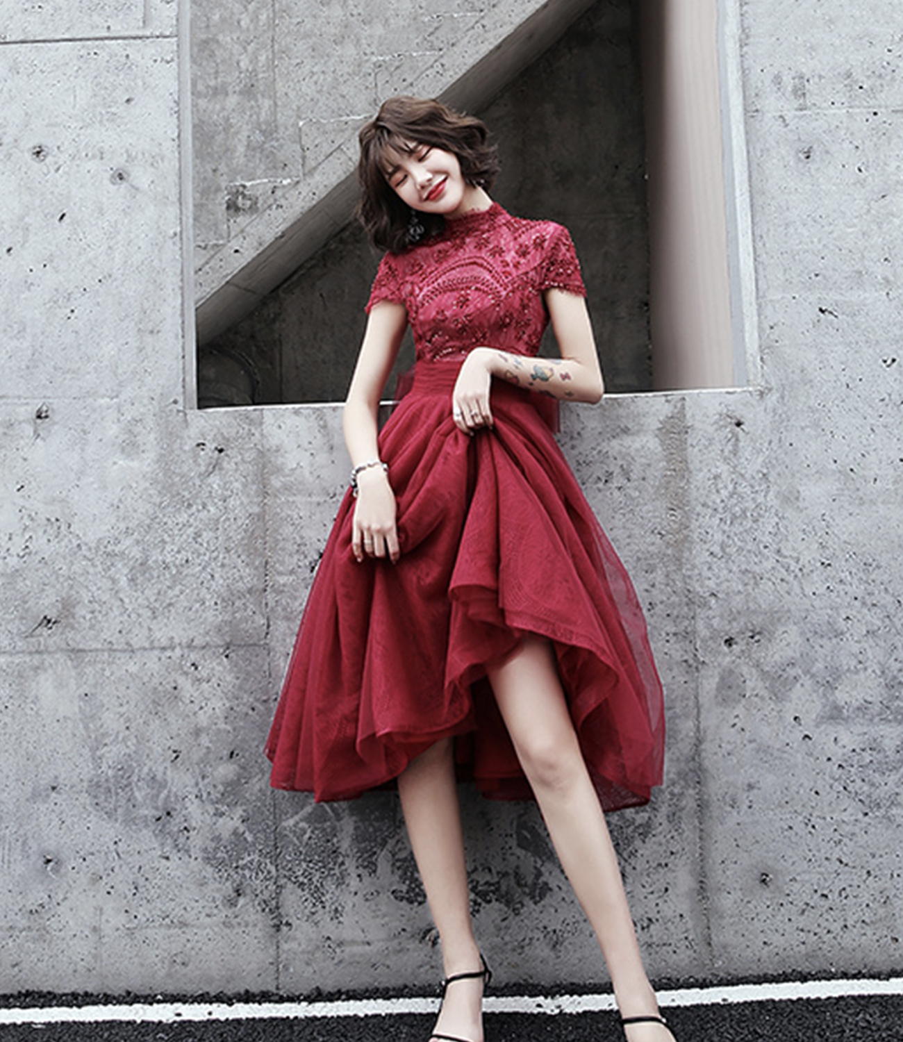 Cute tulle beads short prom dress homecoming dress