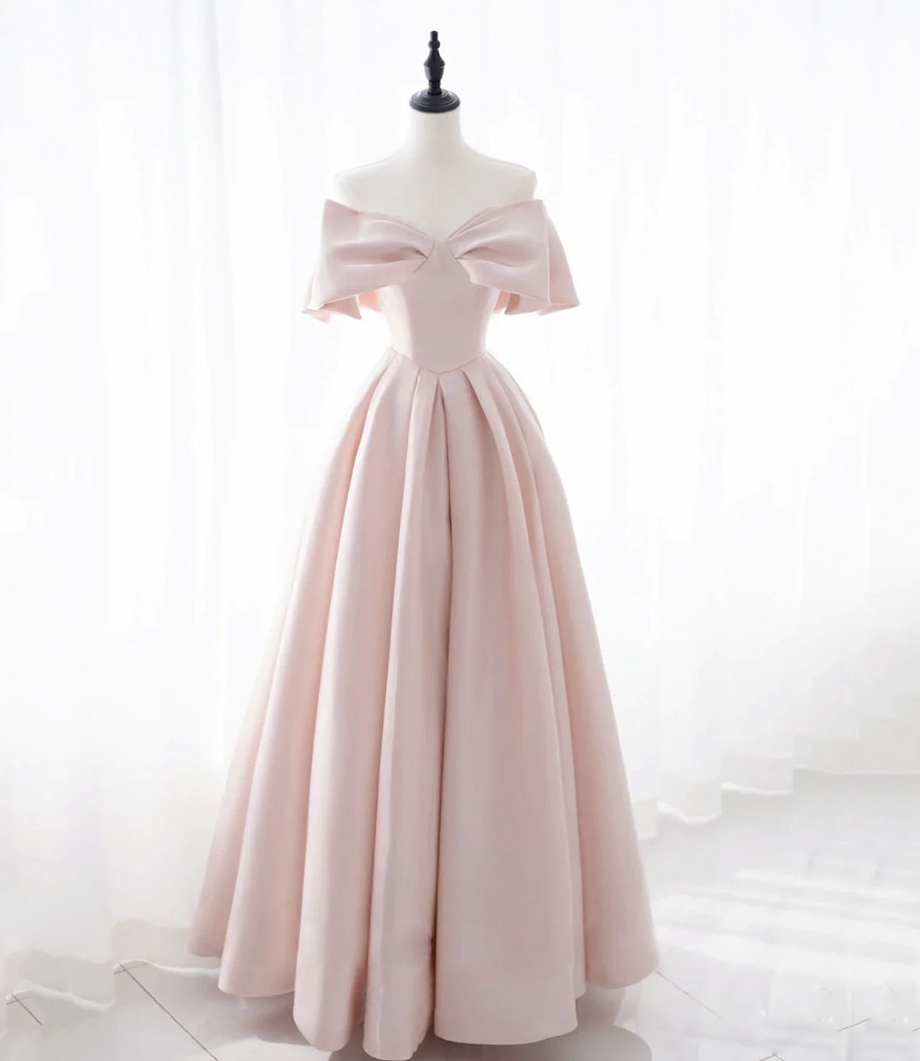 Pink satin long prom dress pink evening dress