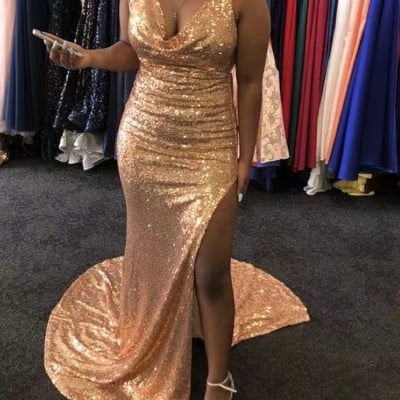 Prom dresses halter with slit side sequins - Thumbnail 2