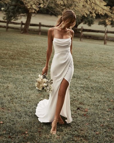 Elegant Mermaid Spaghetti Straps White Soft Satin Long Wedding Dresses