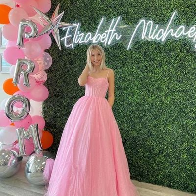 Sweet ball gown sweetheart pink satin prom dress with glitter tulle - Thumbnail 1