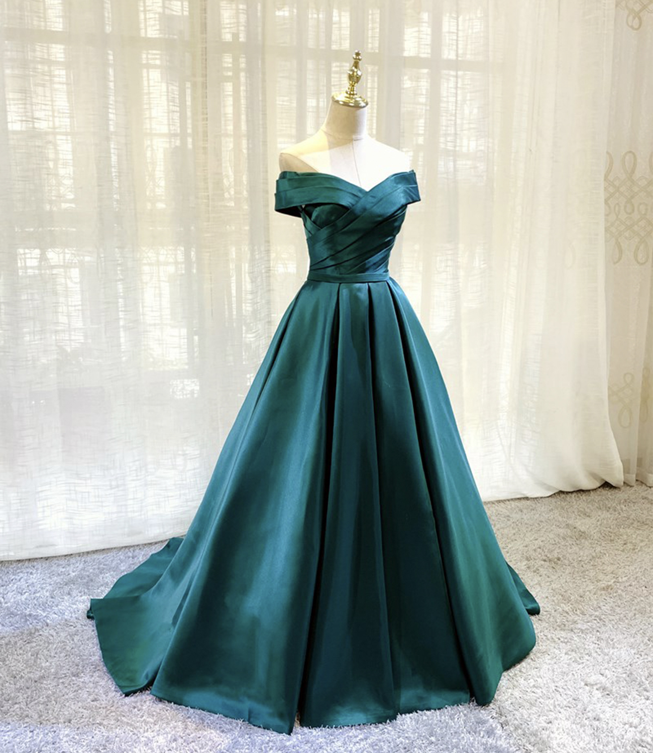 Green satin long prom dress green evening dress