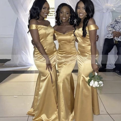 Gold Bridesmaid Dresses Mermaid Off Shoulder
