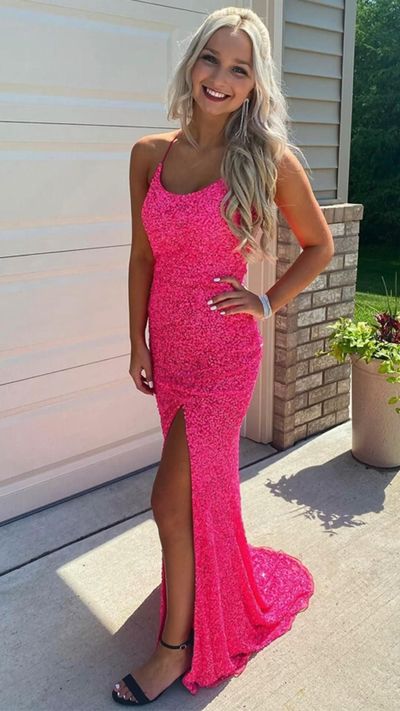 SP2086,Hot pink mermaid prom dresses,sequin long evening formal dress
