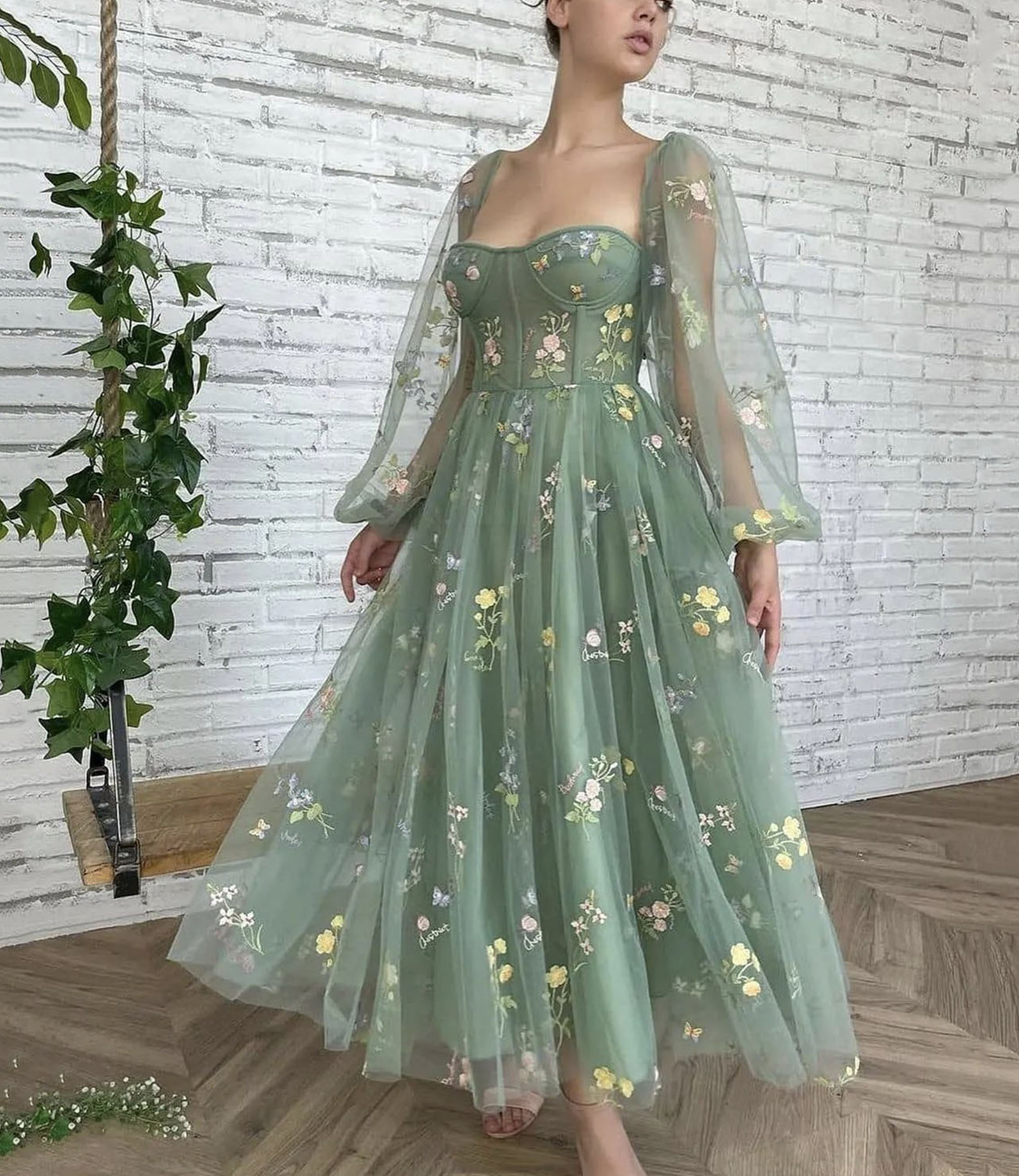 Green tulle lace short prom dress homecoming dress