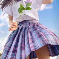 Harajuku Pastel Purple Plaid Pleated Skirt - Thumbnail 1