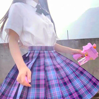 Harajuku Pastel Purple Plaid Pleated Skirt - Thumbnail 2