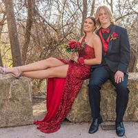 Sexy Mermaid One Shoulder Red Sequins Long Prom Dresses with Side Slit - Thumbnail 1