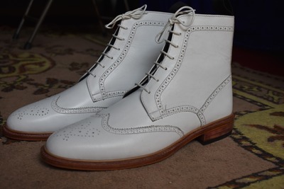 Best Western Style Oxfords White Ankle High Boot, Hand Stitch Genuine Leather Lace Up Boot