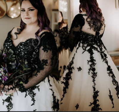 Plus Size Wedding Dresses Bridal Gown with Black Appliques