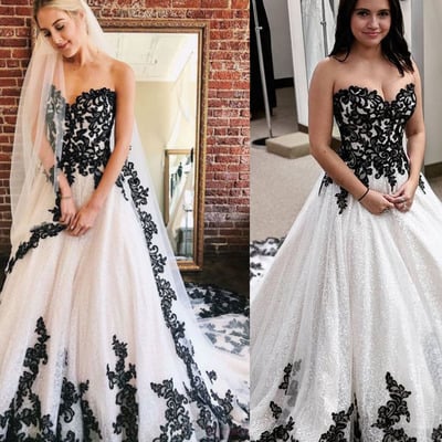 Sparkly Wedding Dresses Bridal Gown with Black Appliques