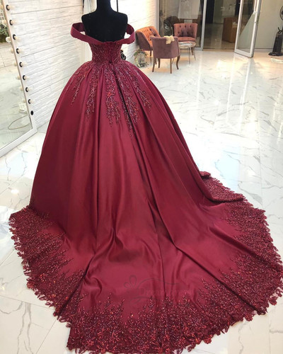 Off the Shoulder Wine Red Ball Gown,Elegant Prom Dresses,Quinceanera Dresses,Sweet 16 Dresses,1392
