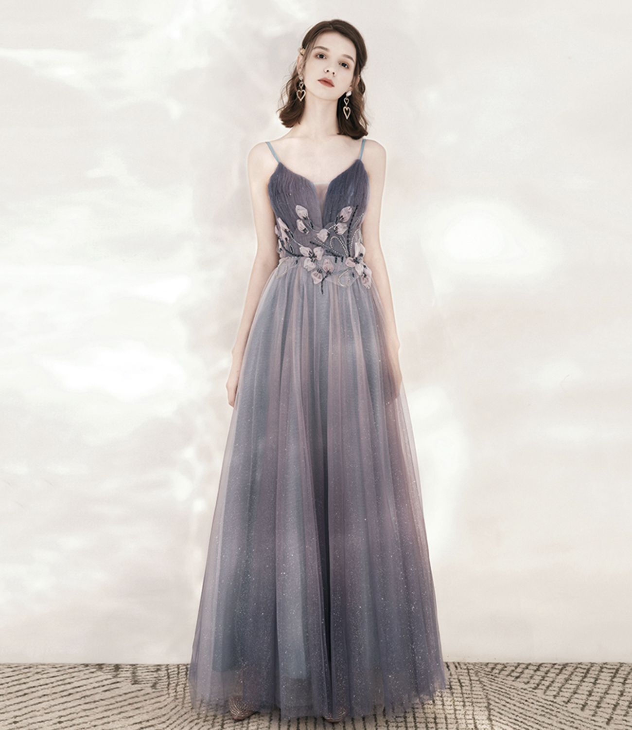 Stylish tulle long A line prom dress evening dress