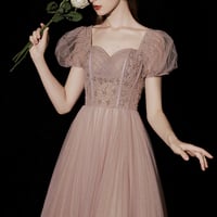 Stylish tulle sequins long prom dress A line evening dress - Thumbnail 2