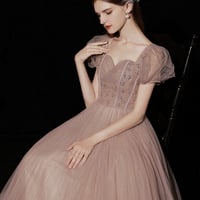 Stylish tulle sequins long prom dress A line evening dress - Thumbnail 3