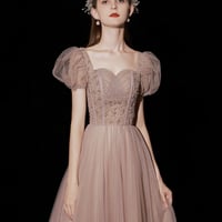 Stylish tulle sequins long prom dress A line evening dress - Thumbnail 4