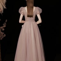 Stylish tulle sequins long prom dress A line evening dress - Thumbnail 5