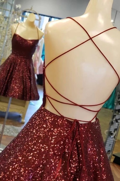 Burgundy Homecoming Dresses Short Length Sequins