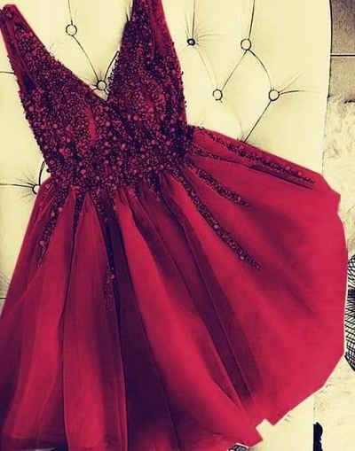 V Neck Homecoming Dresses with Rhinestones