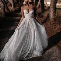 Beautiful A-Line Sweetheart Sequin Wedding Dresses with Lace Appliques - Thumbnail 1