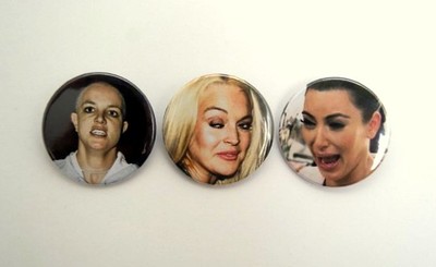 Britney Spears, Lindsay Lohan, Kim Kardshian - pinback button, magnet or clip 1.5 Inch (38mm)