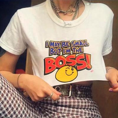 I MAYBE SMALL BUT I'M THE BOSS WHITE CROP TEE