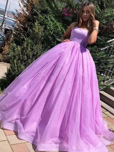 Lavender Prom Dresses Spaghetti Straps Ball Gown