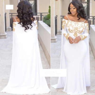 White prom dresses with gold appliques - Thumbnail 3