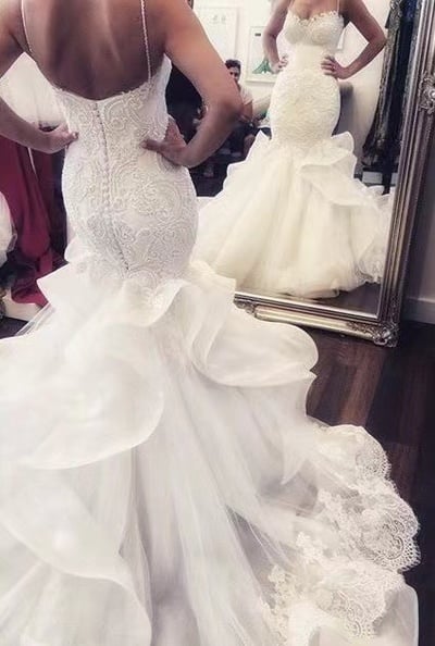 Spaghetti Straps Wedding Dresses Bridal Gown with Lace Appliques