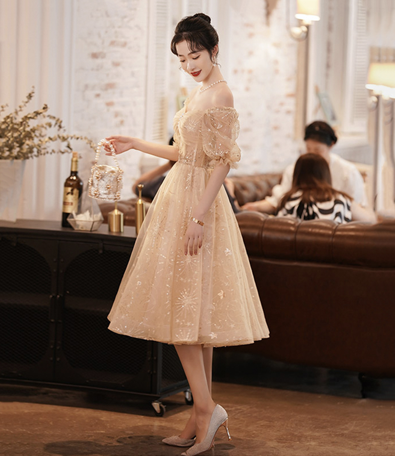 Cute tulle sequins short prom dress party dress