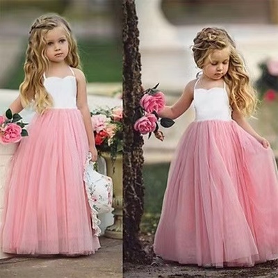 Pink Flower Girl Dresses Straps Tulle