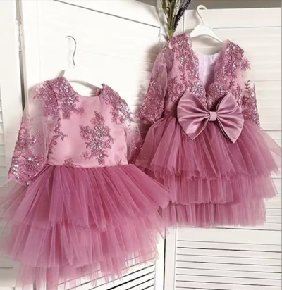 Pink Flower Girl Dresses with Sleeves