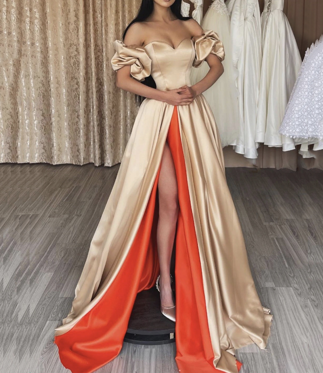Stylish satin long prom dress A line evening dress