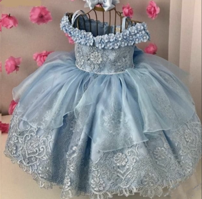 Dusty Blue Flower Girl Dresses with Appliques Lace