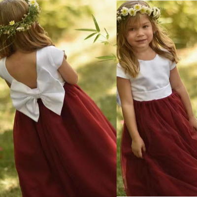 V Back Flower Girl Dresses with Bowkot