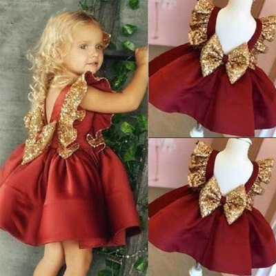Burgundy Flower Girl Dresses with Gold Sequins