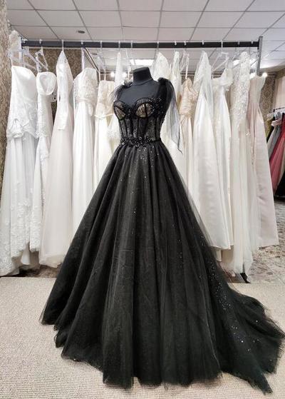 Sparkly black mermaid tulle formal prom dress