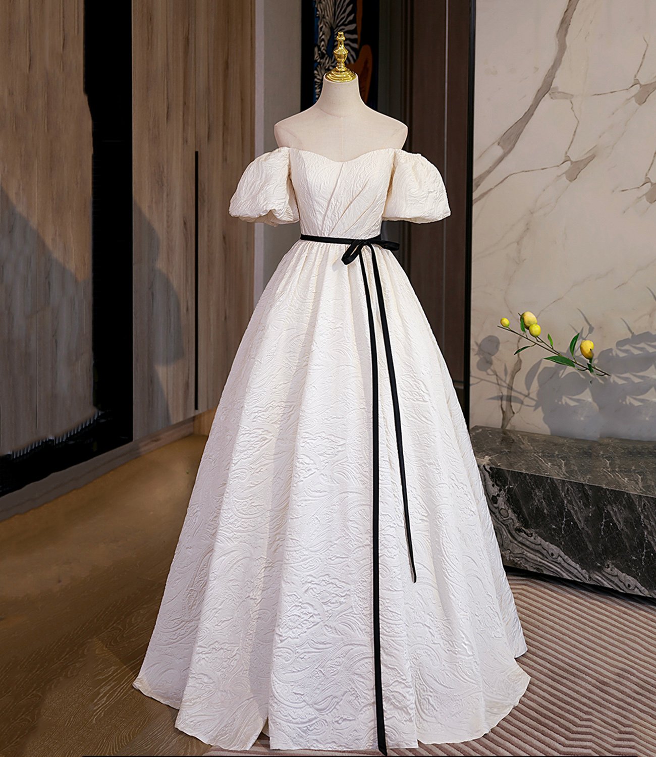 Champagne A line long prom dress evening dress