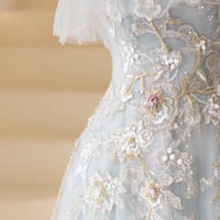 Blue tulle lace prom dress A line evening dress - Thumbnail 3