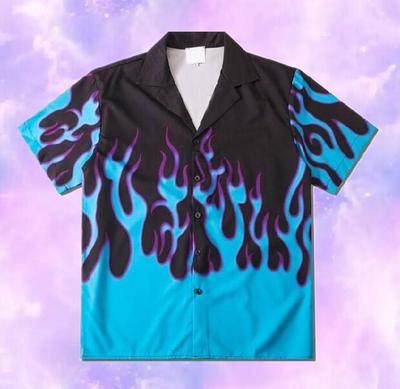 Blue Flame Short Sleeve Blouse Shirts