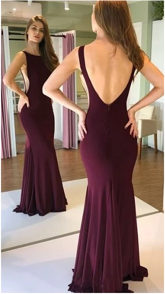 Burgundy V-back Mermaid Long Prom Dresses, Custom-made School Dance Dress, Fashion Graduation Party Dress,1405