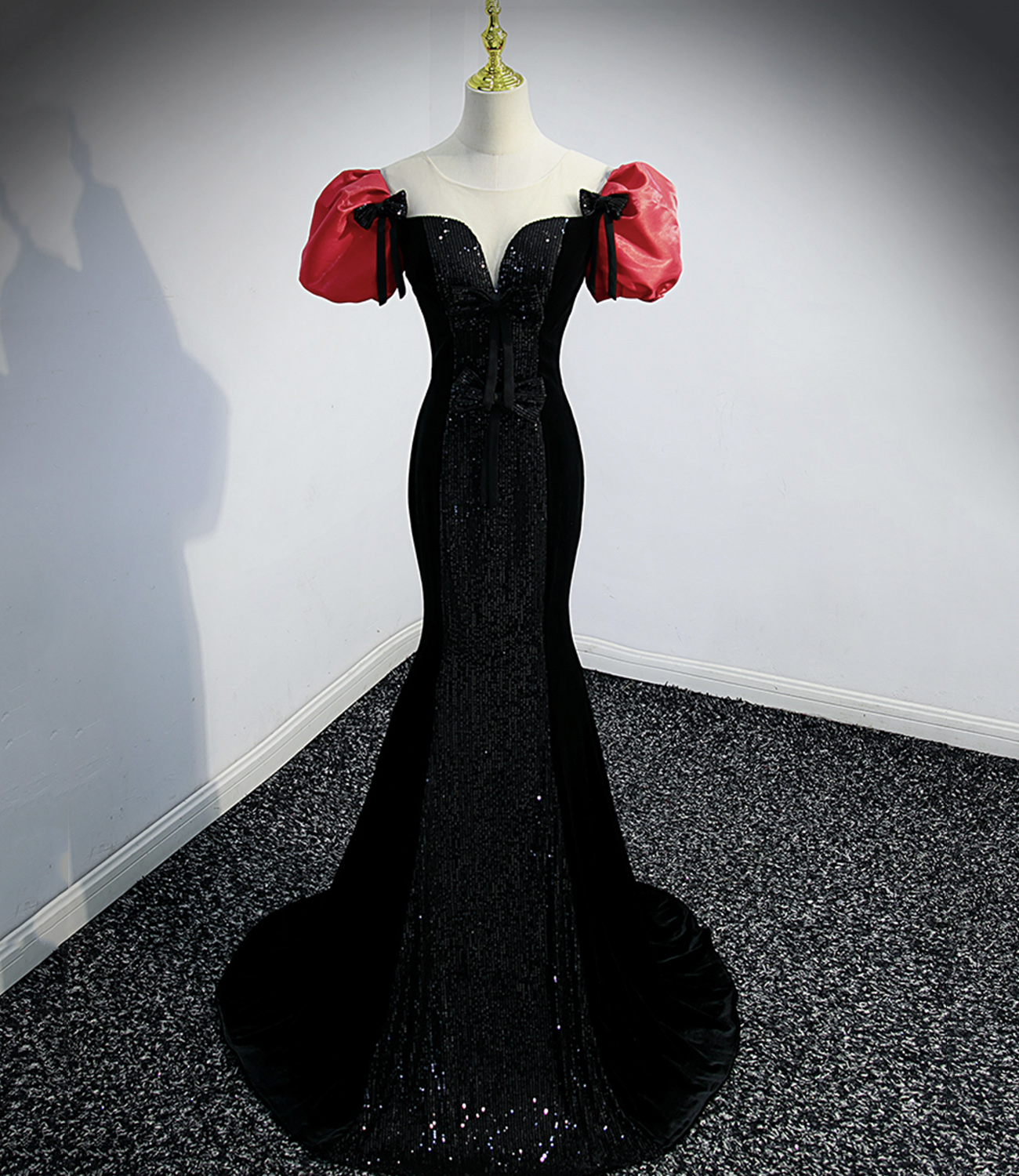 Black sequins long prom dress mermaid evening dress