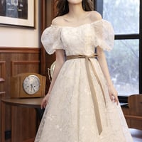 White tulle lace short prom dress homecoming dress - Thumbnail 4